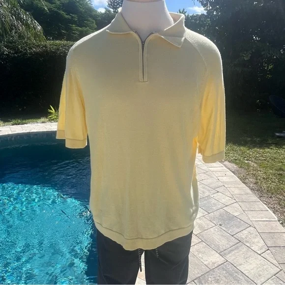 Raffi Linen Blend Light Yellow Polo Shirt Large - Picture 4 of 16